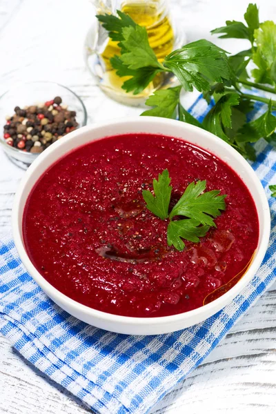 Cold Beet Soup Bowl Closeup — Stock Photo, Image