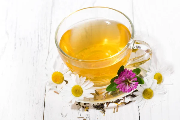 Cup of fresh fragrant herbal tea on white background — Stock Photo, Image