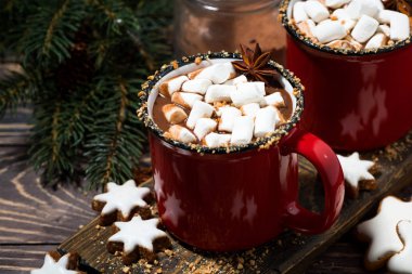 Sıcak kış içeceği sıcak çikolata, üst manzara.