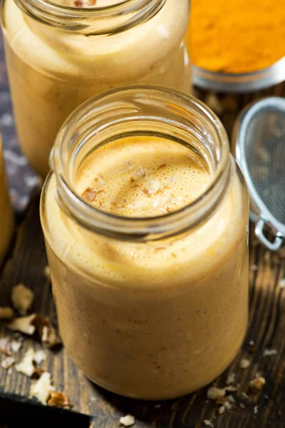 Carrot Smoothies Turmeric Closeup Top View — Stock Photo, Image