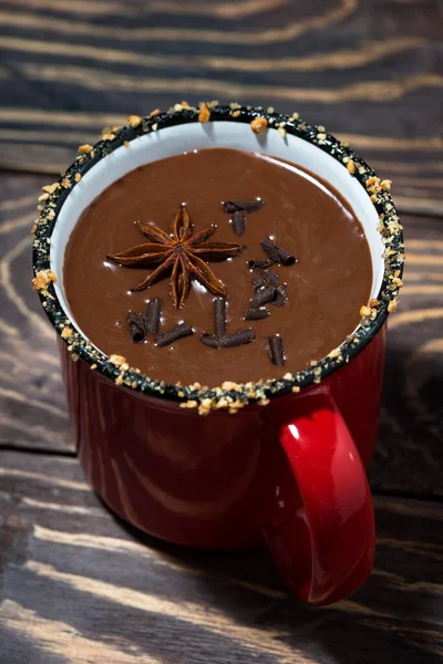 Winterdrank Warme Chocolademelk Bovenaanzicht Verticaal — Stockfoto