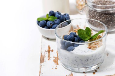 Chia-puding ve taze yaban mersinli sağlıklı bir kahvaltı.