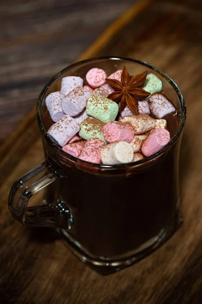 Cup Hot Chocolate Marshmallows Top View Vertical — Stock Photo, Image