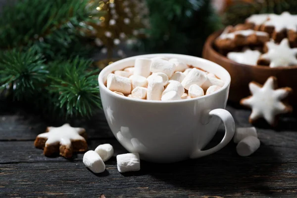Xícara Cacau Com Marshmallows Doces Biscoitos Gengibre Horizontal — Fotografia de Stock