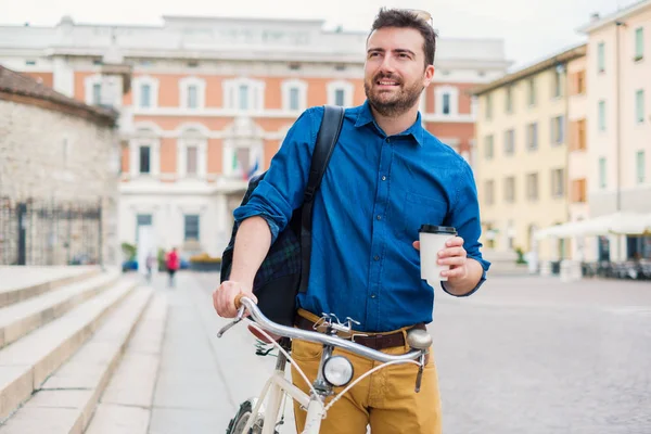 Estilo Vida Transporte Concepto Personas Joven Montar Bicicleta Ciudad — Foto de Stock