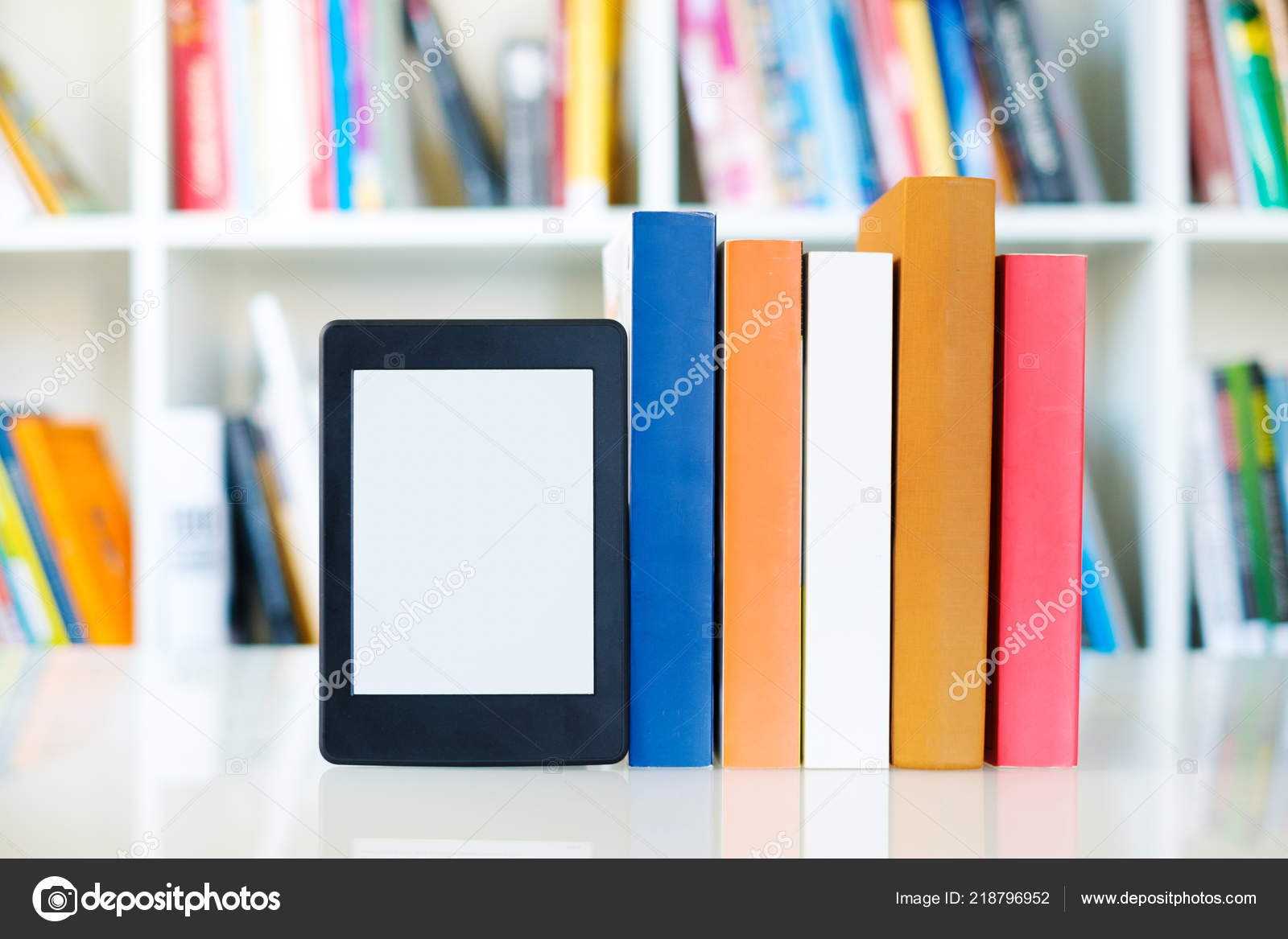 Ebook Reader Paper Books Bookshelf Background Copy Space Digital