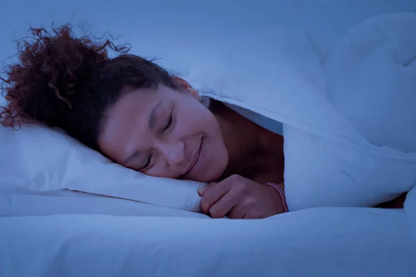 Portrait Young Black Curly Woman Sleeping — Stock Photo, Image