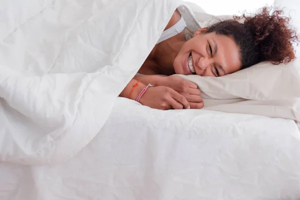 Portrait Young Black Curly Woman Sleeping — Stock Photo, Image