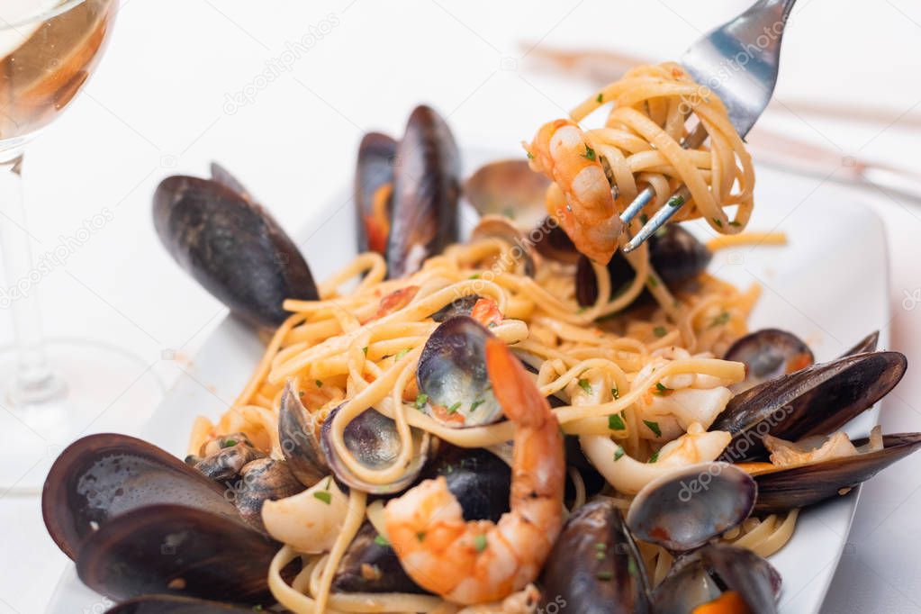 Linguine allo scoglio classic dish of italian pasta with seafood