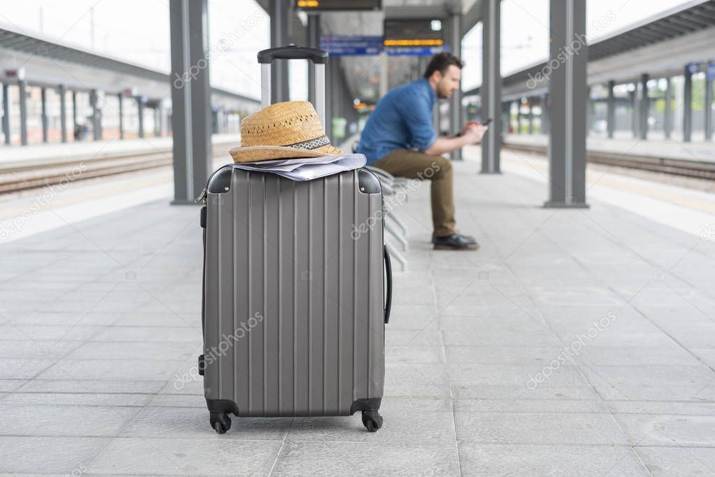 Portrait of caucasian male in railway train station