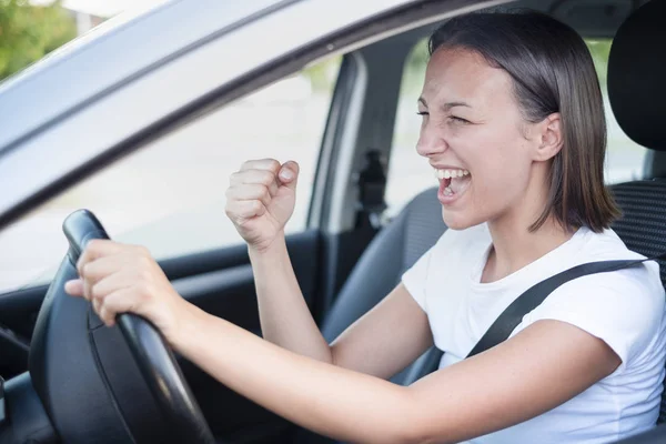 초상화 불쾌한 화가 화가 떨어져서 공격적인 여자 운전 ca — 스톡 사진