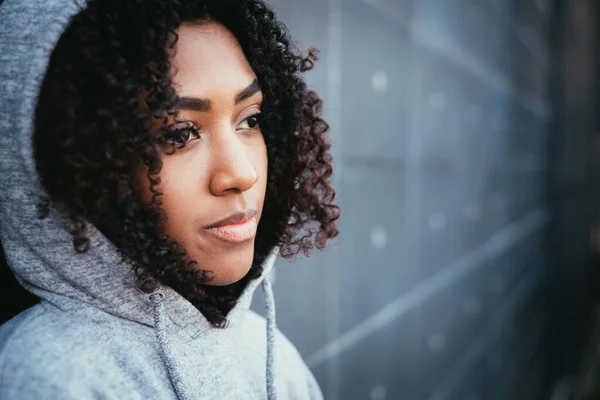 Sad and lonely girl portrait in the urban street — Stock Photo, Image