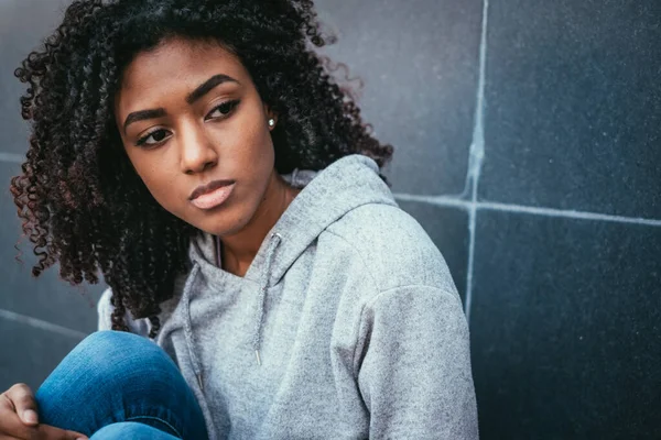 Sad and lonely girl portrait in the urban streetv — Stock Photo, Image