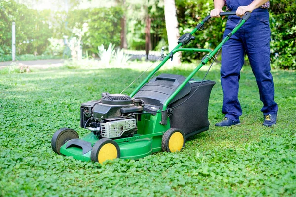 One Guy Portrait Cutting Garden Grass Royalty Free Stock Photos