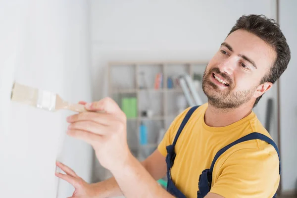 Professionele Schilder Portret Witwassen Van Muur — Stockfoto