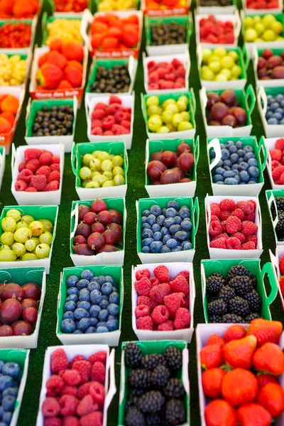 Verschillende bessen op markt in Zuid-Frankrijk, Arles, Provence — Stockfoto