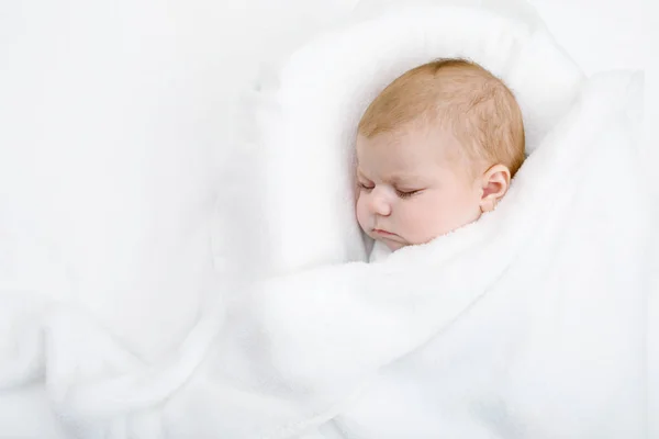 Cute little newborn baby girl sleeping wrapped in blanket — Stock Photo, Image