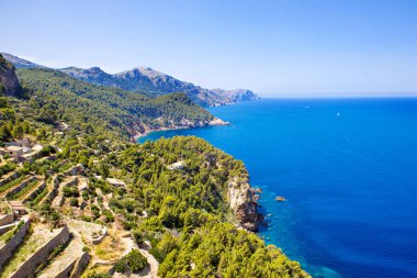 Island scenery, seascape of Mallorca Spain. Idyllic coastline of Majorca, Mediterranean Sea on sunny day clipart
