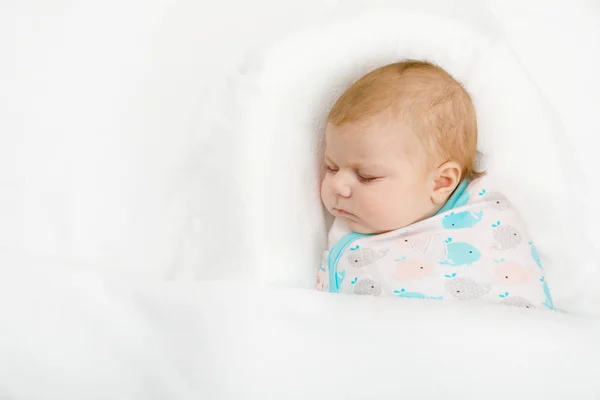 Cute little newborn baby girl sleeping wrapped in blanket — Stock Photo, Image