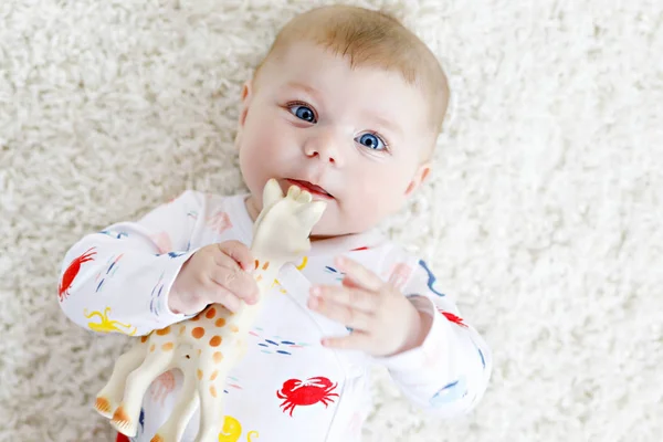 Portrait of cute adorable newborn baby child with toy — Stock Photo, Image
