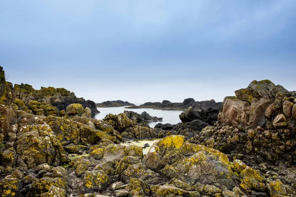 Obszar Ballintoyat Antrim Coast, Irlandia Północna. Surowy irlandzki krajobraz i linia brzegowa, część Wild Atlantic Way. — Zdjęcie stockowe