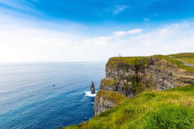 Spectacular Cliffs of Moher are sea cliffs located at the southwestern edge of the Burren region in County Clare, Ireland. Wild Atlantic way clipart