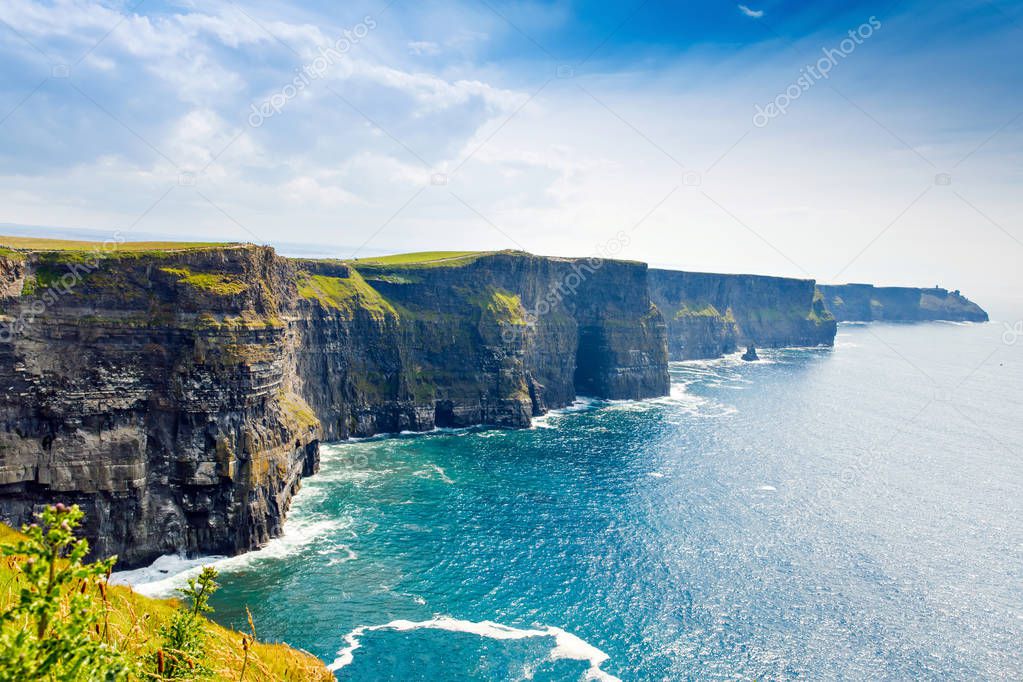 Spectacular Cliffs of Moher are sea cliffs located at the southwestern edge of the Burren region in County Clare, Ireland. Wild Atlantic way