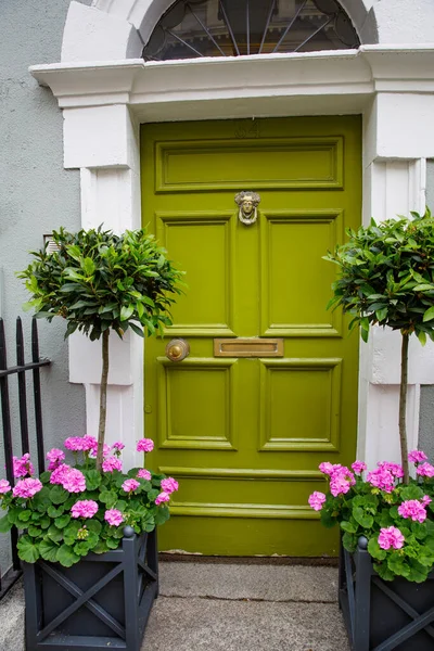 Colorful georgian doors in Dublin, Ireland. Historic doors in different colors painted as protest against English King George legal reign over the city of Dublin in Ireland — Stock Photo, Image