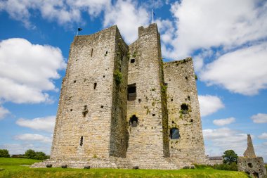 İrlanda, Boyne Nehri 'ndeki County Meath' deki Trim kalesinin panoramik görüntüsü. İrlanda 'daki en büyük Anglo-Norman kalesidir.
