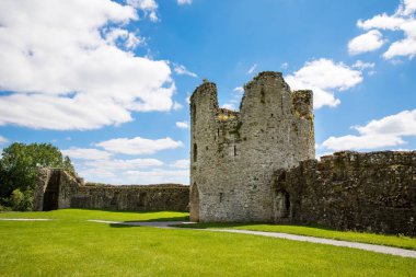 İrlanda, Boyne Nehri 'ndeki County Meath' deki Trim kalesinin panoramik görüntüsü. İrlanda 'daki en büyük Anglo-Norman kalesidir.