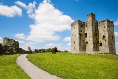 İrlanda, Boyne Nehri 'ndeki County Meath' deki Trim kalesinin panoramik görüntüsü. İrlanda 'daki en büyük Anglo-Norman kalesidir.