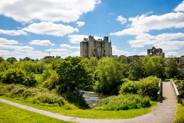 İrlanda, Boyne Nehri 'ndeki County Meath' deki Trim kalesinin panoramik görüntüsü. İrlanda 'daki en büyük Anglo-Norman kalesidir.