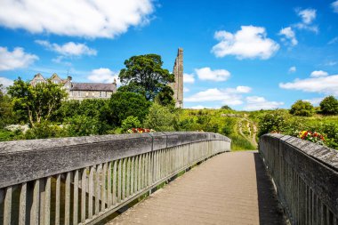 İrlanda, Boyne Nehri 'ndeki County Meath' deki Trim kalesinin panoramik görüntüsü. İrlanda 'daki en büyük Anglo-Norman kalesidir.