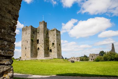 İrlanda, Boyne Nehri 'ndeki County Meath' deki Trim kalesinin panoramik görüntüsü. İrlanda 'daki en büyük Anglo-Norman kalesidir.