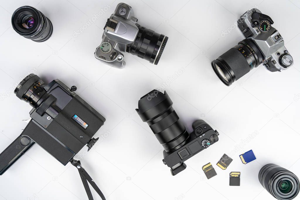 Studio Photography with computers, cameras, flashes and multiple lens