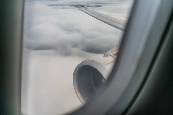 Ala Turbina Motor Janela Avião — Fotografia de Stock