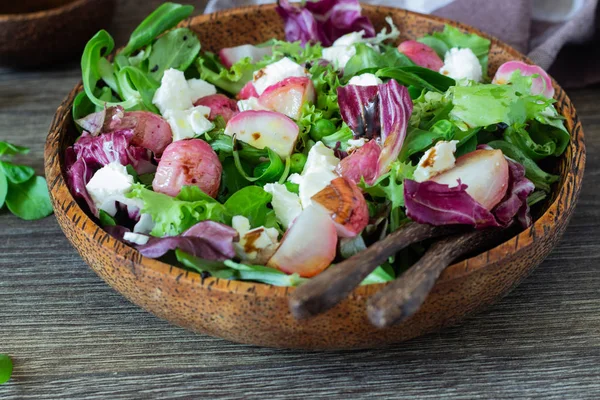 Gemengde Salade Met Baby Bladeren Van Rode Sla Rucola Veldsla — Stockfoto
