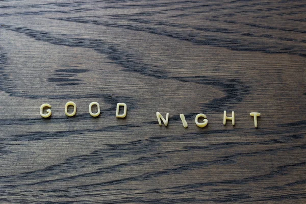 Nudeln Mit Rohen Buchstaben Gute Nacht Buchstabenpasta Geschrieben Worte Aus — Stockfoto