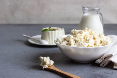 Organik ricotta peyniri beyaz kase.