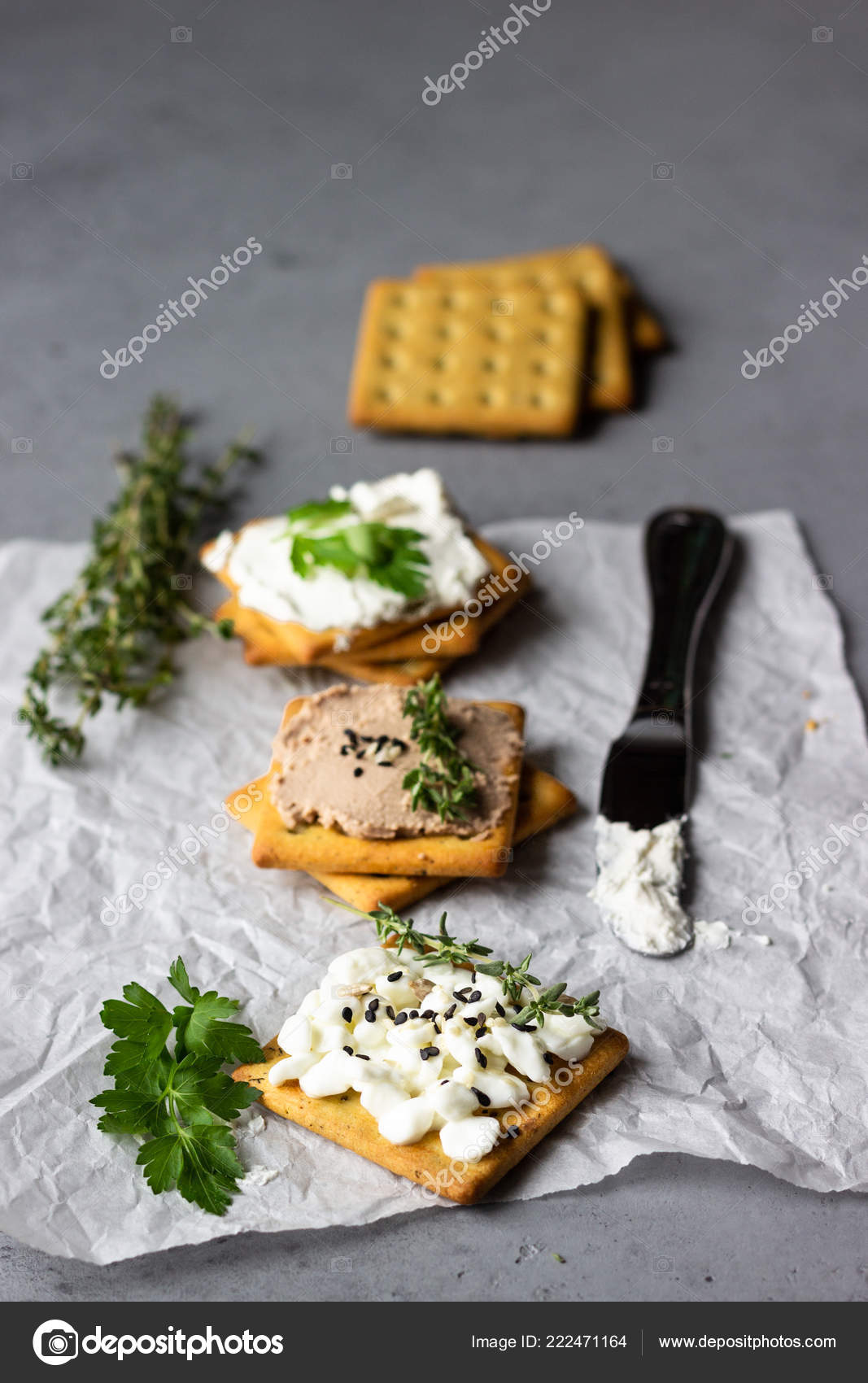 Tasty Salted Square Crackers Cream Cheese Cottage Cheese Liver