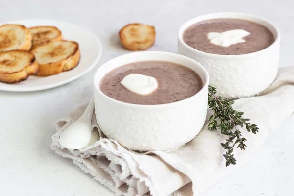 Sopa Creme Com Couve Flor Feijão Vermelho Servido Com Creme — Fotografia de Stock