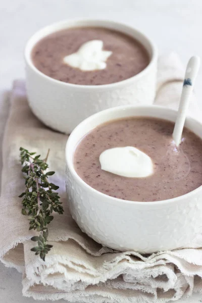 Sopa Creme Com Couve Flor Feijão Vermelho Servido Com Creme — Fotografia de Stock