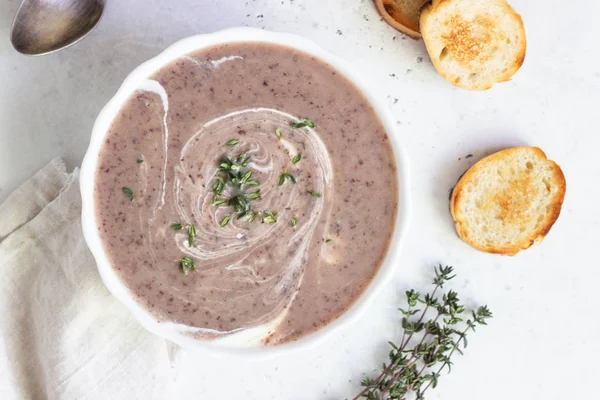 Sopa Creme Com Couve Flor Feijão Vermelho Servido Com Creme — Fotografia de Stock