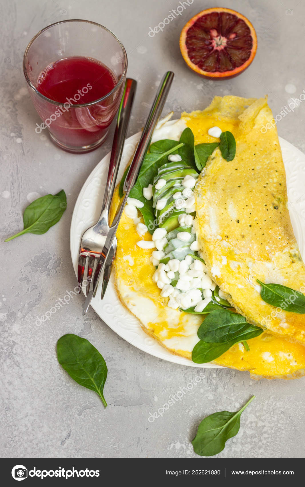 Omelette Spinach Avocado Fresh Farm Cottage Cheese Tvorog Red