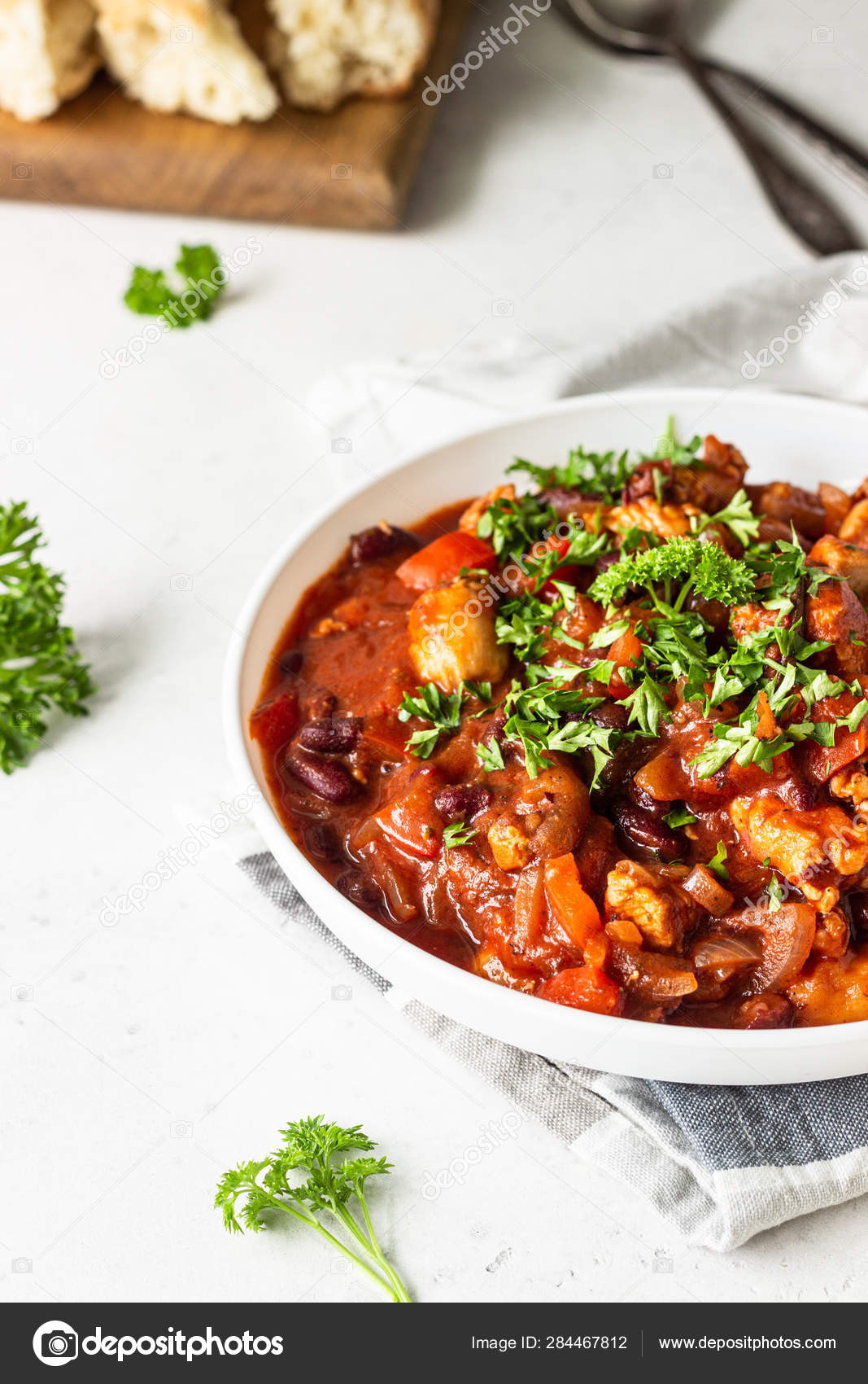Meat Stew Red Beans Bell Pepper Onion Tomato Sauce White Stock Photo by