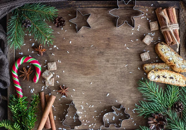 Vánoční Zázemí Jedle Hlávkami Zimním Kořením Zkopírujte Místo Pro Text — Stock fotografie