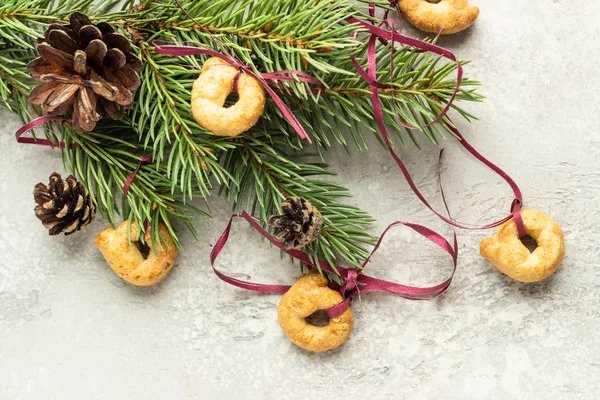 Tarallini Nebo Taralli Jedle Kornouty Tradiční Italská Svačina Šedém Kamenném — Stock fotografie