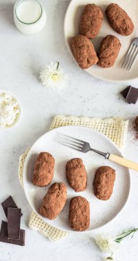 Krem peyniri ya da kakao tozlu süzme peynir barları. Protein çubuğu. Peynir kaplı kakaolu tatlı..