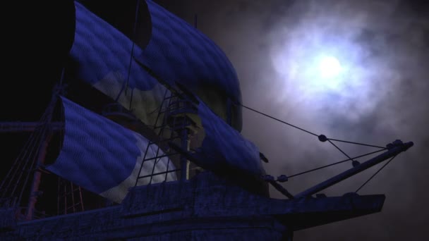 Yelkenli Gemi Gece — Stok video