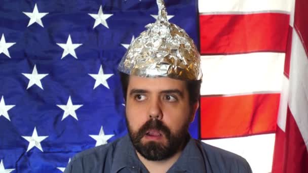 Paranoid American Tinfoil Hat — Stock Video